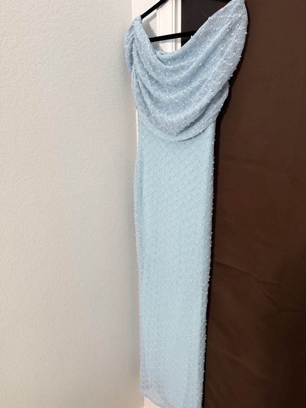 SHEIN Light Blue Beaded Cowl Neck Maxi Dress